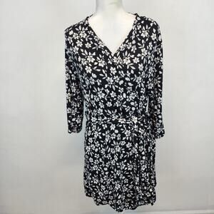 Renee Rofe Floral Robe Size M Black Belted Soft Knit 3/4 Sleeve Cozy Sleepwear